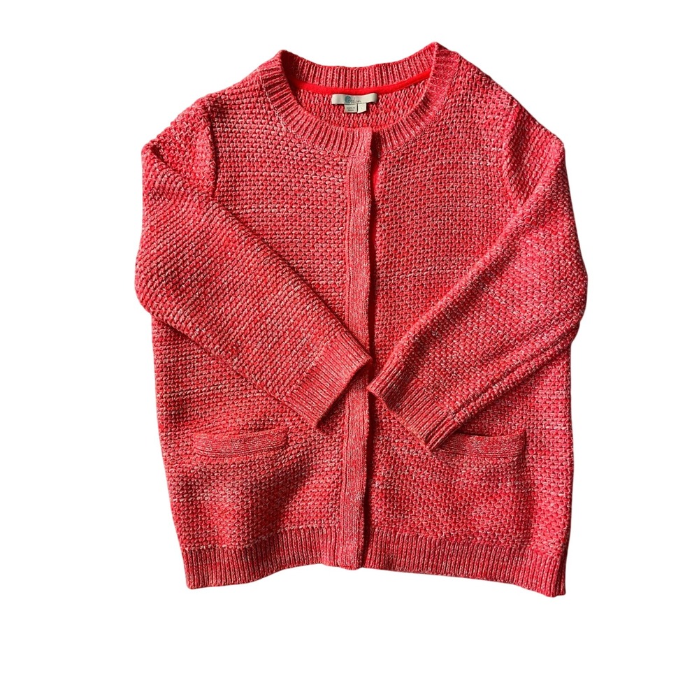 Boden Pink Marl Textured Knit Cardigan Snap Front Sweater L Boho Minimalist
